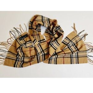 V Fraas Cashmink Acrylic (Burberry Print) Fringe Wrap Scarf! 56"×11.5" Preppy
